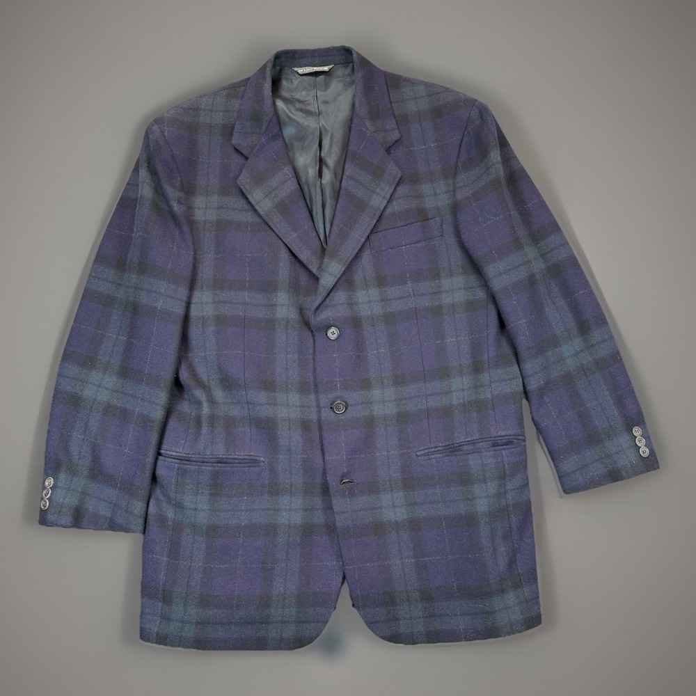 Banana Republic Blazer Mens 44L Green Plaid Wool Black Watch Tartan Sports Coat